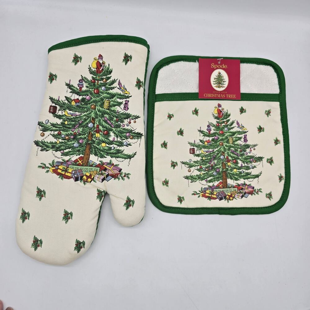 Spode Christmas Tree Oven Mitt & Pot Holder Kitchen Set of 2 Holiday NWT